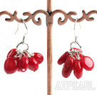 Lovely Mixed Shape Red Coral Cluster Style Dangle Earrings With Fish Hook