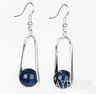 Fashion Faceted Blue Agate Ball Loops Dangle Earrings With Fish Hook 