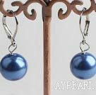 Lovely 12Mm Blue Color Round Shell Beads Dangle Earrings With Lever Back Hook