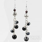 Dangle Style Black Crystal and Black Agate Long Earrings