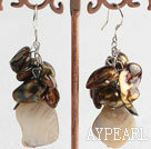 Nice Golden Brown Freshwater Pearl And White Shell Cluster Earrings With Fish Hook