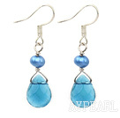 teint en bleu perle boucles d'oreilles en cristal