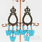 Beautiful Round And Butterfly Blue Turquoise And Loop Link Bronze Charm Dangle Earrings