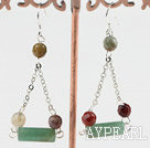 Nice Long Style Cylinder Aventurine And Faceted Indian Agate Loop Link Dangle Earrings