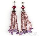 neuen Stil purpurrot Perle und Kristall Ohrringe