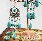 Fashion Long Style Round And Teardrop Blue Turquoise Loop Charm Dangle Earrings With Fish Hook