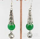 Hot New Style 12Mm Green Malay Jade And Horn Flower Charm Dangle Earrings