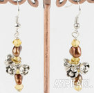 perle d'or et boucles d'oreilles en cristal avec de l'argent crochet 925