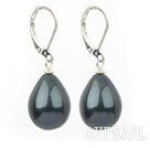Fashion Black Sea Shell Pear Shape Drop Earrings With Lever Back Hook