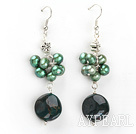 Fashion Cluster Green Freshwater Pearl And Indian Agate Dangle Earrings