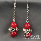 Dangle Style Red Coral Earrings with Metal Chain