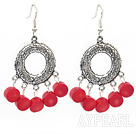 Vintage Style Buddha-Hand Shape Red Coral And Loop Metal Charm Earrings With Fish Hook