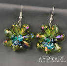 Fashion Style Vert Olive Boucles d'oreilles fleur de cristal de la série