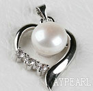beau blanc pendentif coeur perles d'eau douce avec des strass (pas de chaînes)