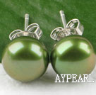 Hot 8-8.5Mm Olive Green Freshwater Pearl Studs Earrings