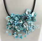 vakre 17,7 inches blå perle og shell blomst halskjede