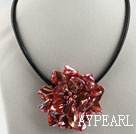 17.7 inches red shell flower pearl necklace with magnetic clasp