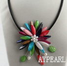 17.7 inches multi color shell flower pearl necklace with magnetic clasp