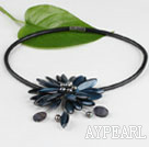 17.7 inches black shell flower pearl necklace with magnetic clasp