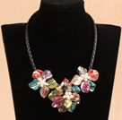 multi color dyed pearl shell flower necklace with magnetic clasp