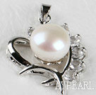 beautiful white fresh water pearl heart pendant with rhinestone( no chains)