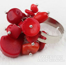 Classic Design Assorted Red Coral Adjustable Ring