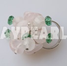 Elegant Cluster Style Green Crystal And Rose Quartz Metal Ring Adjustable