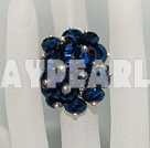 Fashion Manmade Cluster Dark Blue Crystal Flower Adjustable Ring