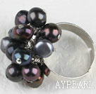 Noble style black freshwater pearl adjustable ring