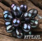 Black Freshwater Pearl Lotus Shape Adjustable Ring