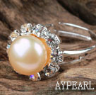 Classic Design Natural Pink Freshwater Pearl Adjustable Ring with Rhinestone