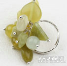 Assorted Cluster Style Multi Yellow Olive Jade Loop Chain Adjustable Ring