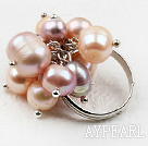 Classic Design Pink og Purple Freshwater Pearl Justerbar Ring
