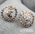 Fashion Style Hollow Rose Flower Shape Rhinestone Gold Plated Hypoallergenic Studs Earrings