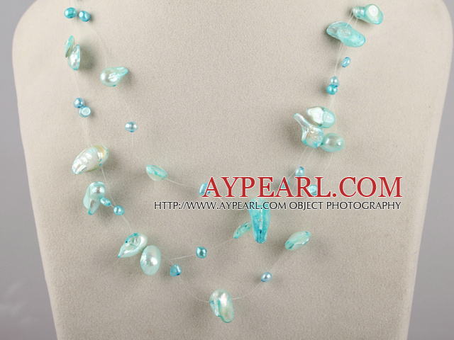 fancy blue pearl necklace with lobster clasp