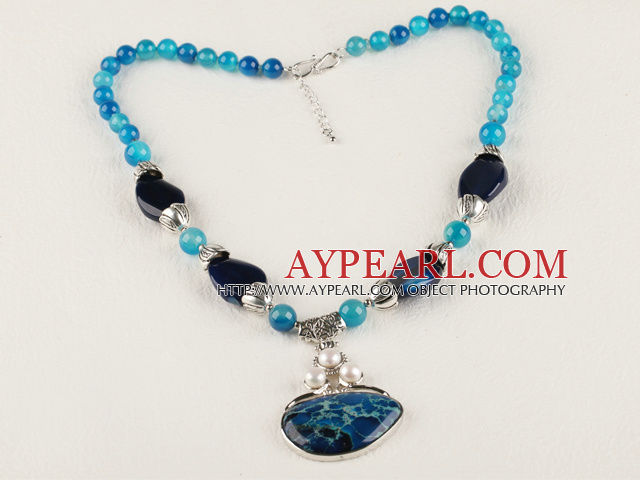 hot stlye 18.1 inches emperor blue agate necklace