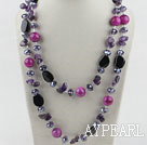 Long Style Crystal and Pink Agate Necklace