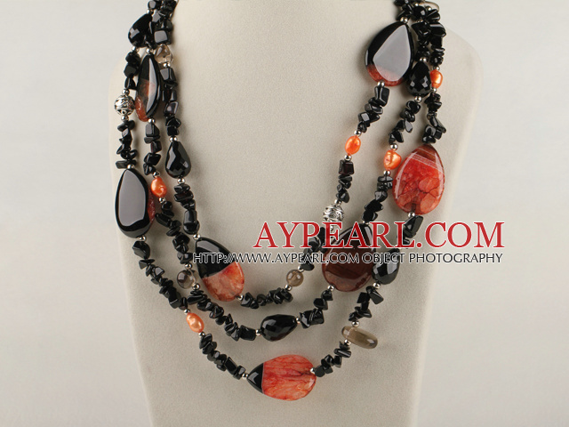 three strand rutilated agate pearl necklace