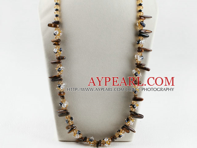 25.6 inches crystal and tiger eye necklace with lobster clasp