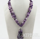 Wholesale Two Strands Amethyst Chips and Amethyst Pendant Necklace