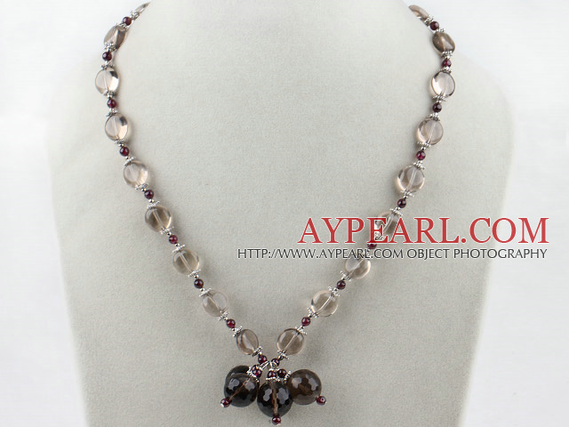 Garnet and Smoky Quartz Flower Necklace