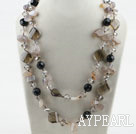 Longue style Smoky Quartz et collier agate grise