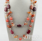 Long Style Crystal and Agate and Pink Jade Necklace