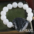 elastic 14mm white acrylic beaded bracelet with heart charm