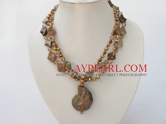 multi strand conch fossil pearl necklace