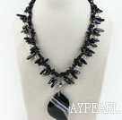 black agate beaded double strand pendant necklace with extendable chain