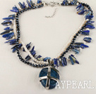 party jewerly three strand white pearl lapis agate crystal necklace