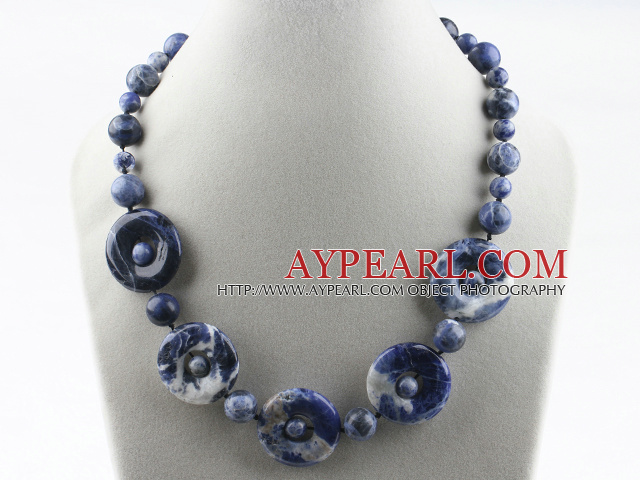 Single strand sodalite lucky buckle necklace with moonlight clasp