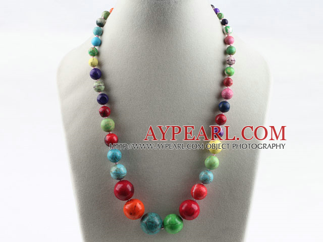 Assorted round multi color dyed turquoise graduated beaded necklace