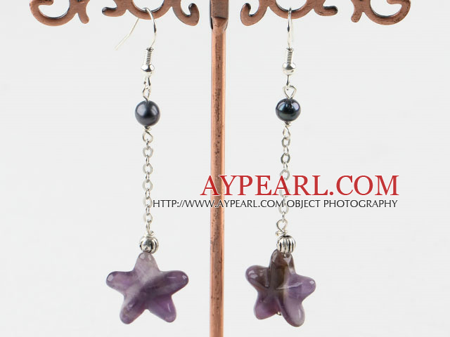 black pearl and star shape amethyst earrings